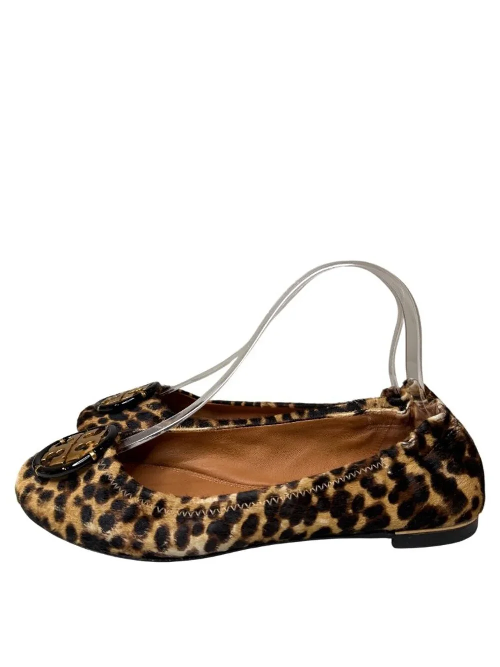 Tory Burch Leopard Print Calf Hair Ballet Flats Gold Logo Medallion Size 7.5M